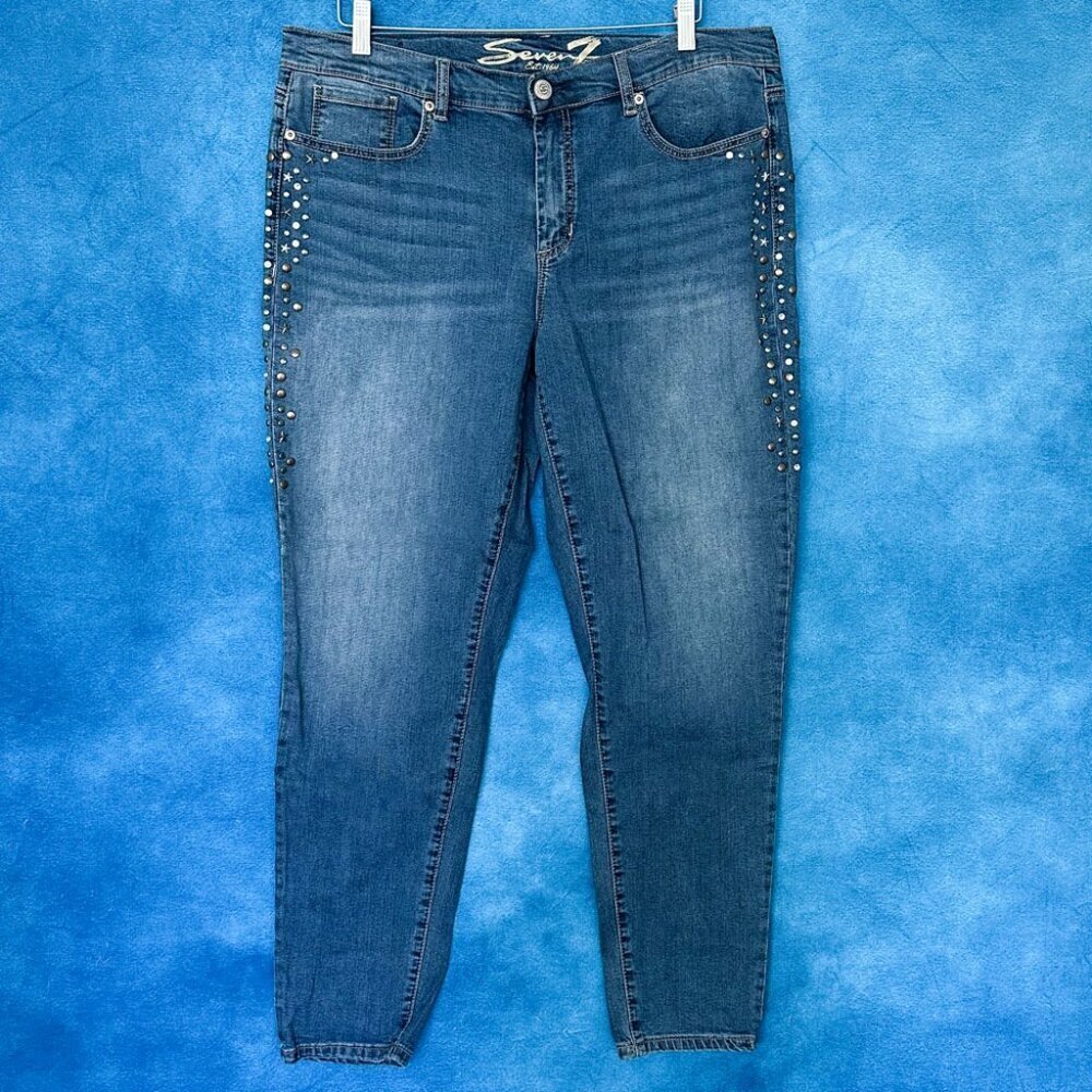 Seven7 Girlfriend Stars Studded Jeans, Size 16